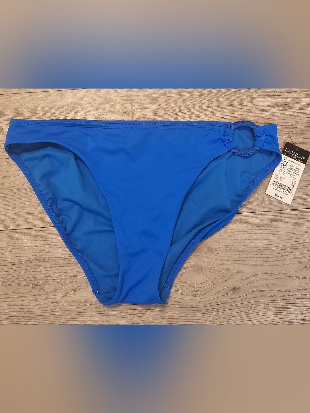 NWT Lauren Ralph Lauren Beach Club Solid Ring Bikini Bottoms Blue Size 12